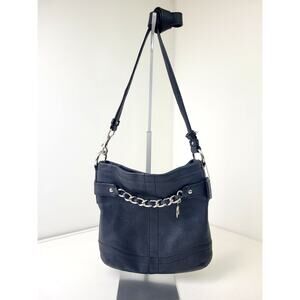Coach F19722 Black Pebbled Leather Crossbody Bag w Chain